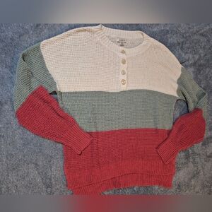 American Eagle Outfitters Cream and Green Crew Neck Sweater